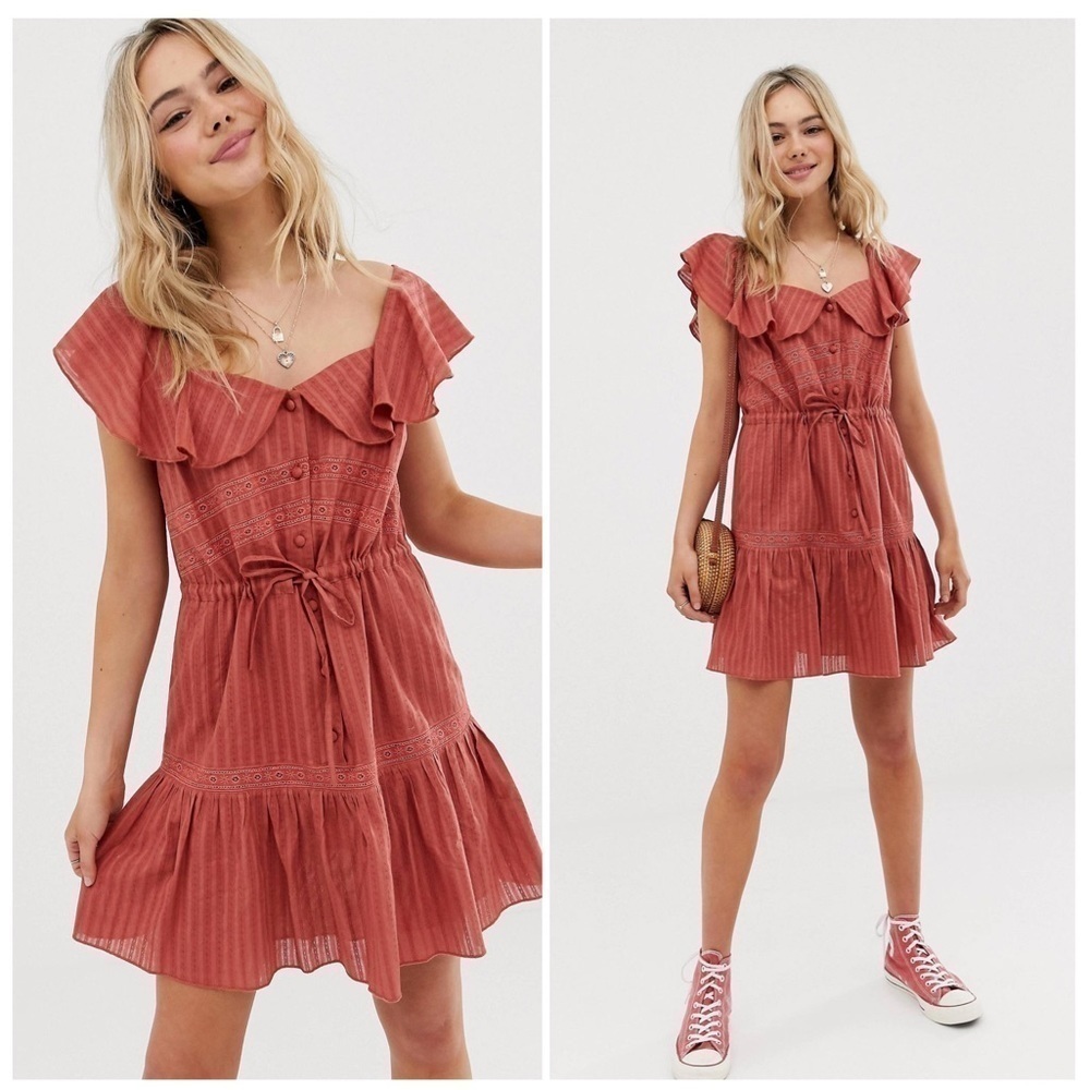 ASOS Sleeveless Lace Insert Mini Dress With Drawstring Waist
